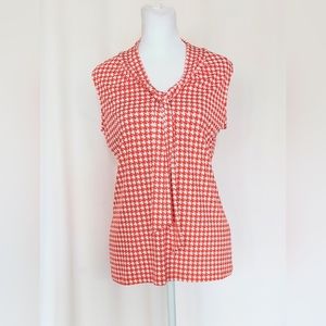 Banana Republic Tie Neck Secretary Top Womens Small Red White Houndstooth